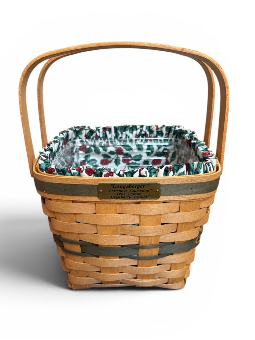 Longaberger 1995 Christmas Collection Green Cranberry Basket Liner & Protector